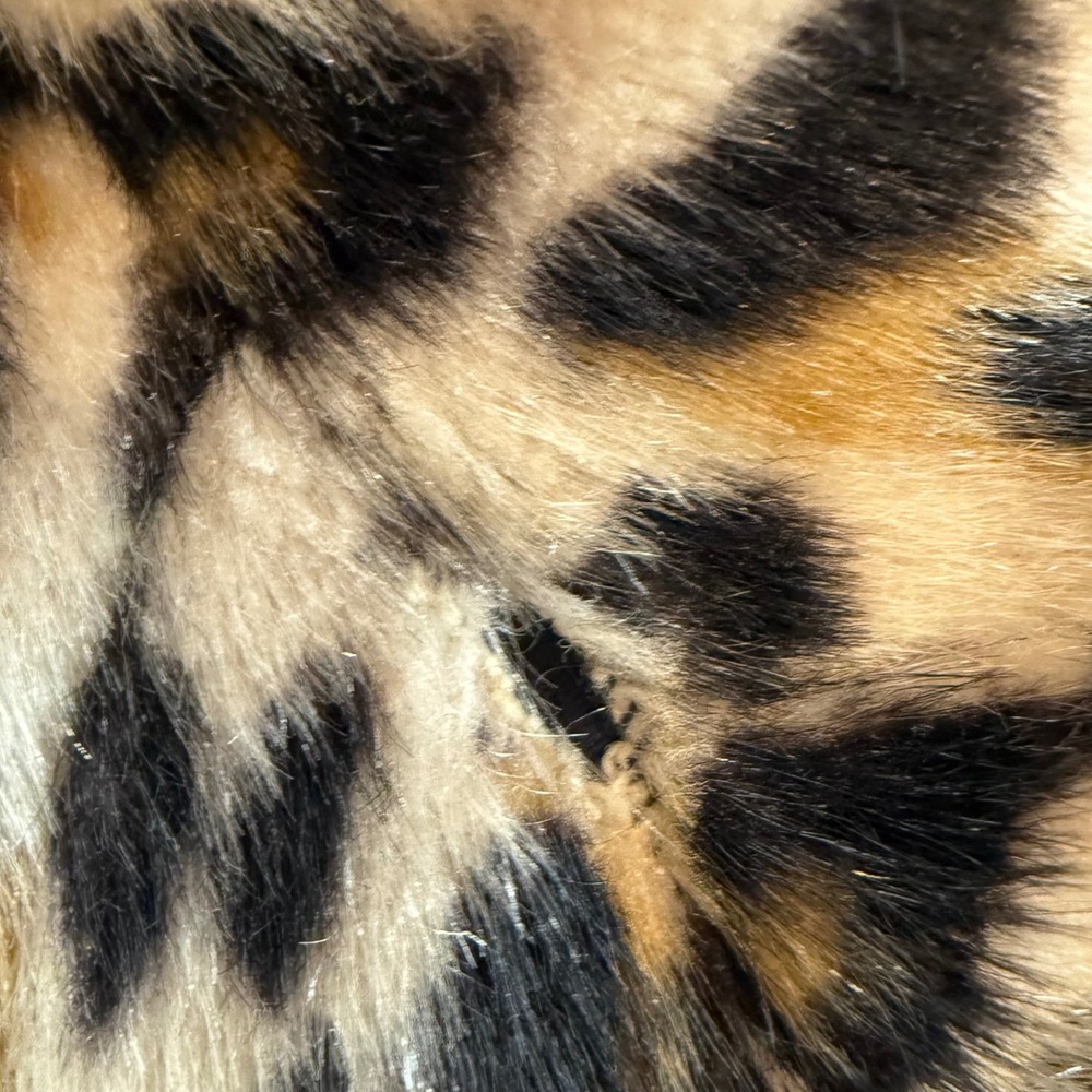 Vintage Safari Sportowne Leopard Faux‎ Fur Coat Double Breasted Animal Print L - Picture 7 of 16